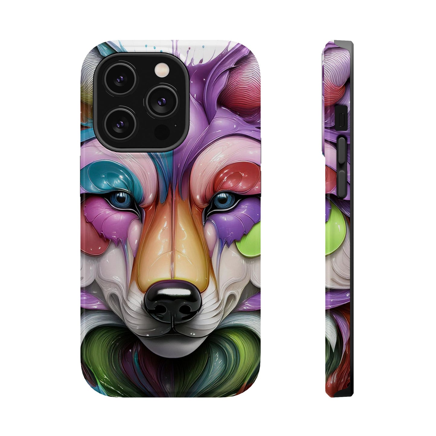 MagSafe iPhone Case with Vibrant Wolf Design, Unique Trending Phone Case, Edgy Colored Wolf Art for iPhone 16, 15, 14, 13 Pro & Plus
