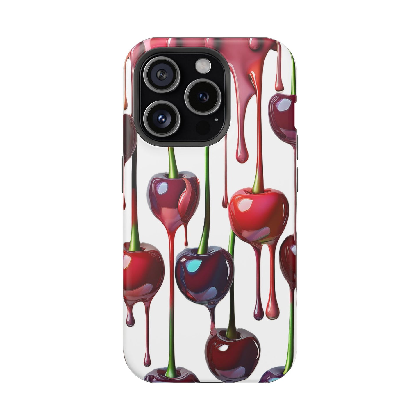 Dripping Cherry Phone Case - Cherry Design, White iPhone Magnetic Phone Case