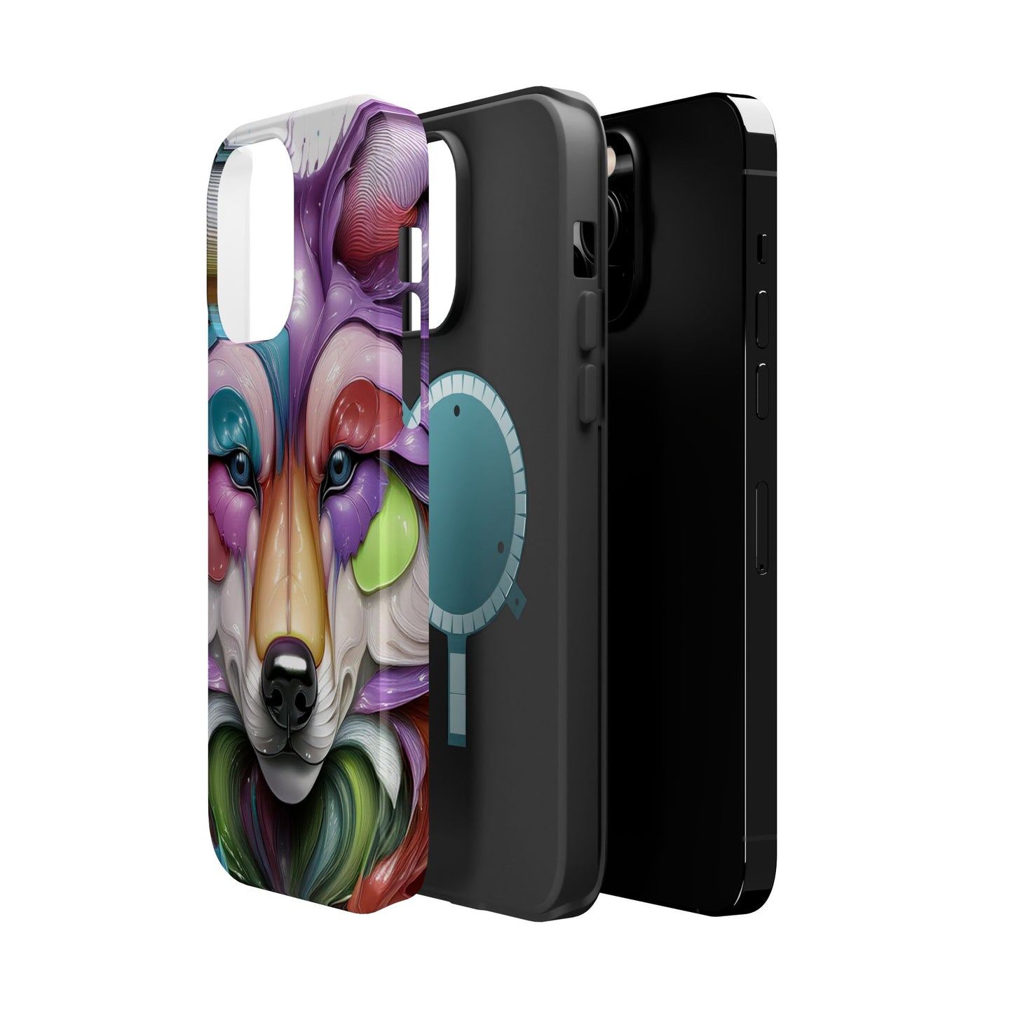 MagSafe iPhone Case with Vibrant Wolf Design, Unique Trending Phone Case, Edgy Colored Wolf Art for iPhone 16, 15, 14, 13 Pro & Plus
