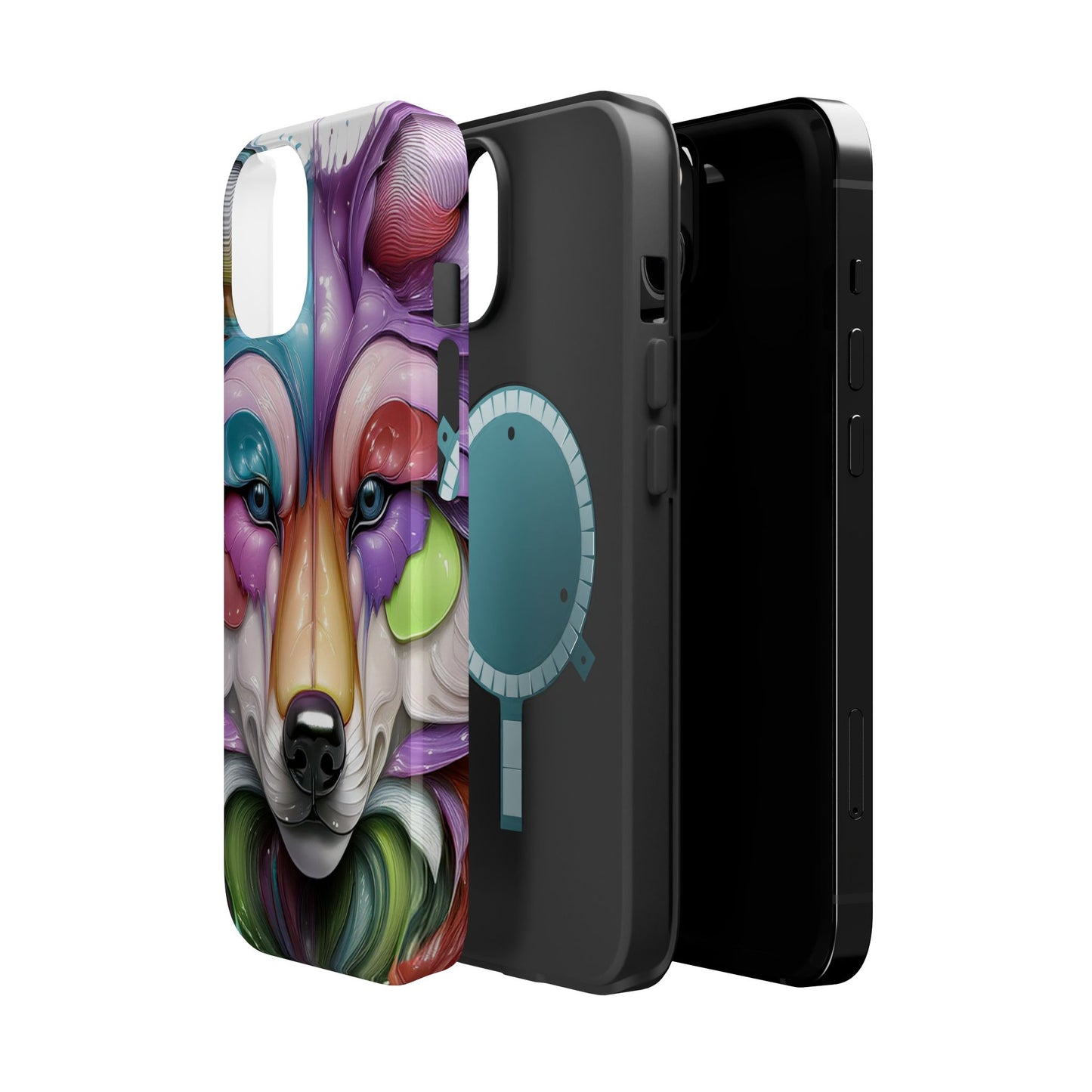 MagSafe iPhone Case with Vibrant Wolf Design, Unique Trending Phone Case, Edgy Colored Wolf Art for iPhone 16, 15, 14, 13 Pro & Plus