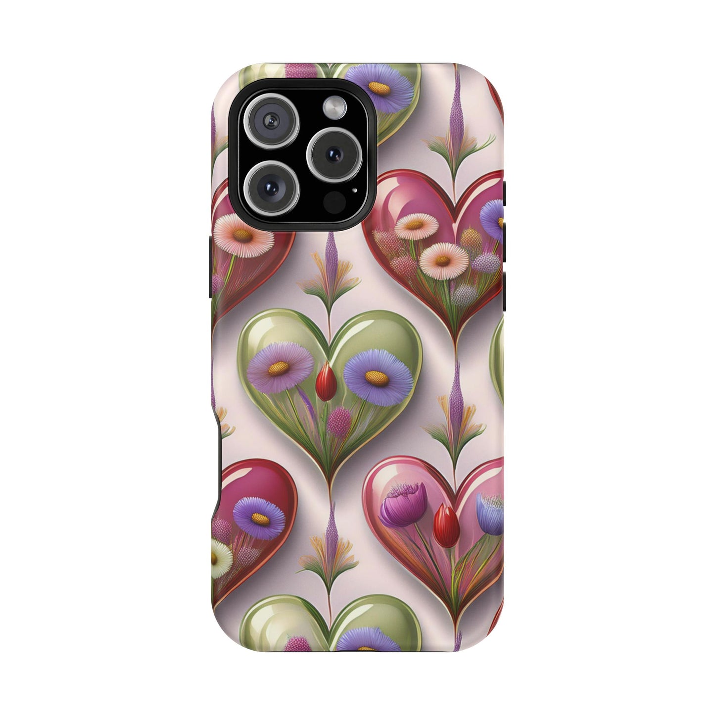 MagSafe Hearts and Flowers Phone Case, Top Trending iPhone Phone Case, Vibrant Phone Case