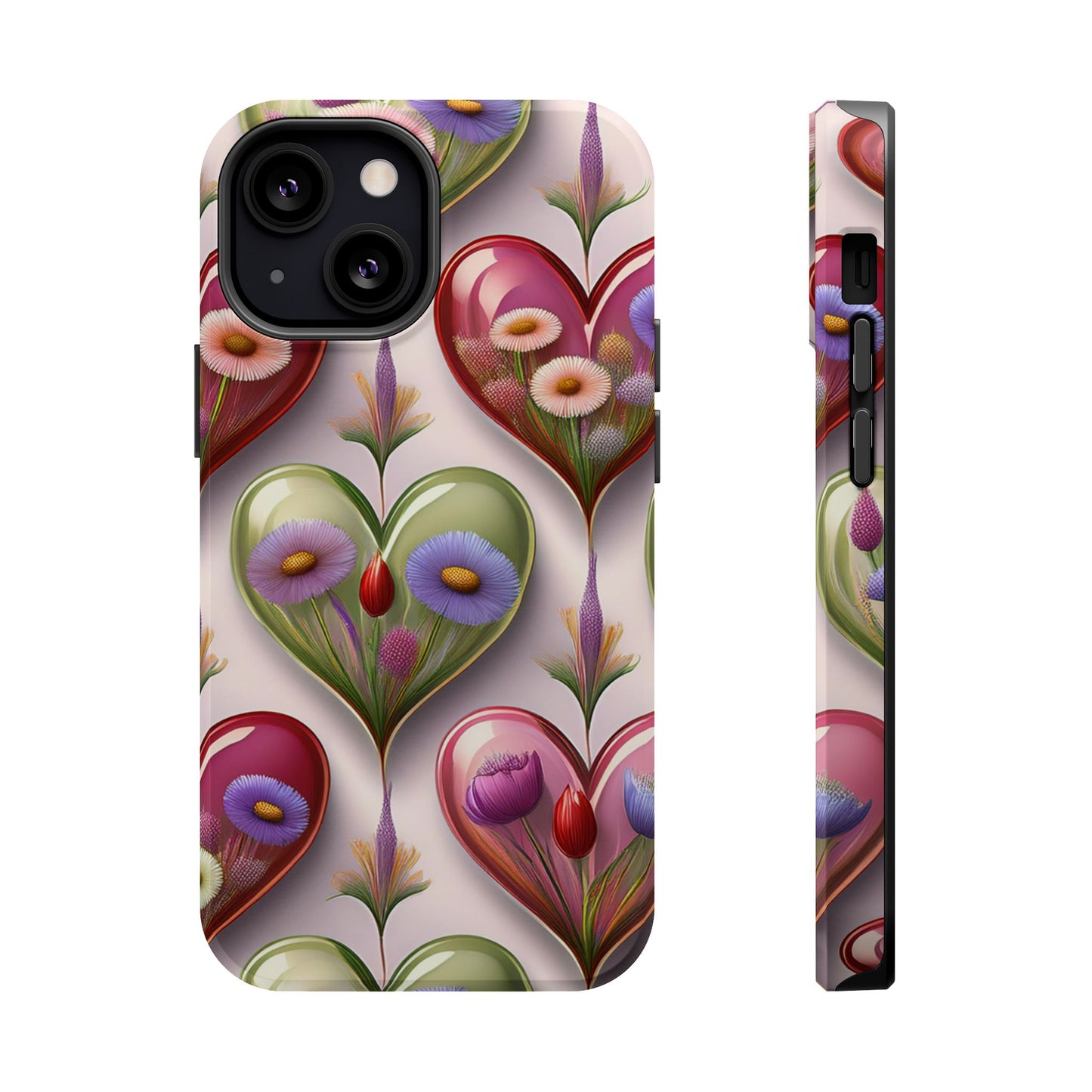MagSafe Hearts and Flowers Phone Case, Top Trending iPhone Phone Case, Vibrant Phone Case