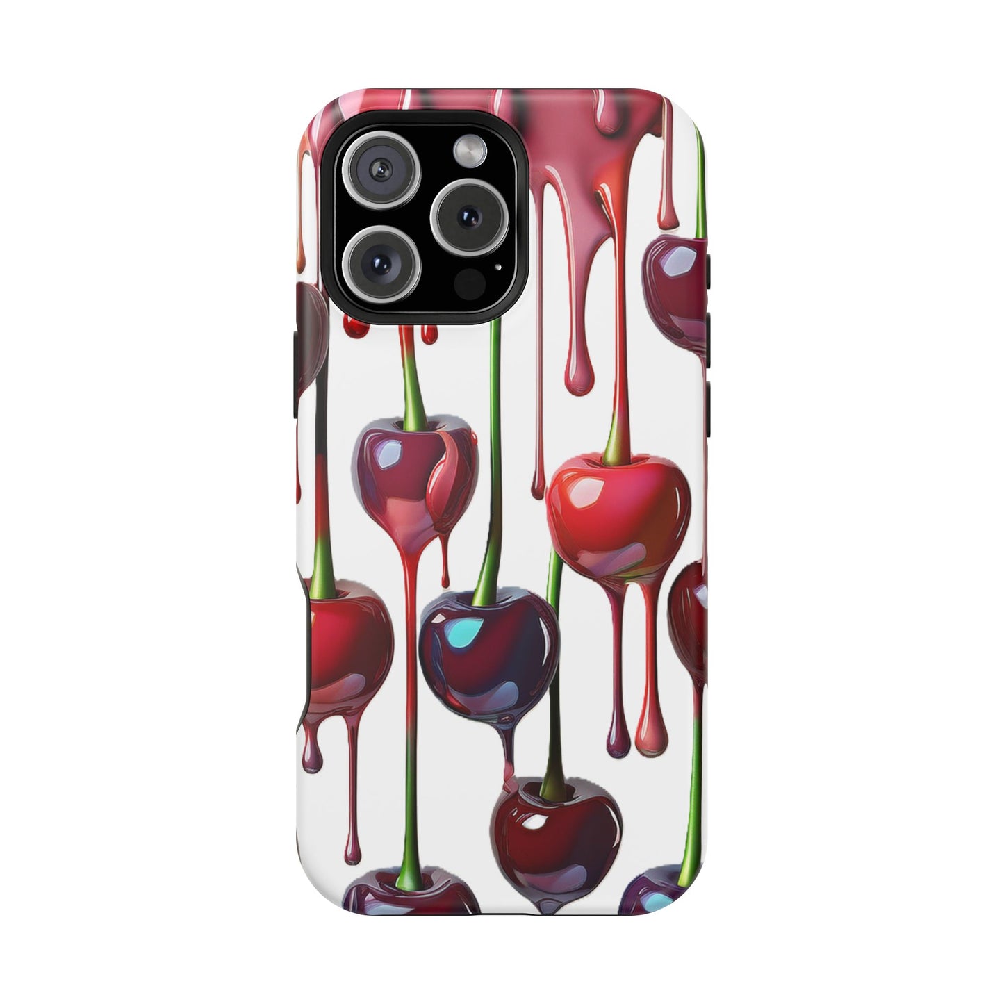 Dripping Cherry Phone Case - Cherry Design, White iPhone Magnetic Phone Case