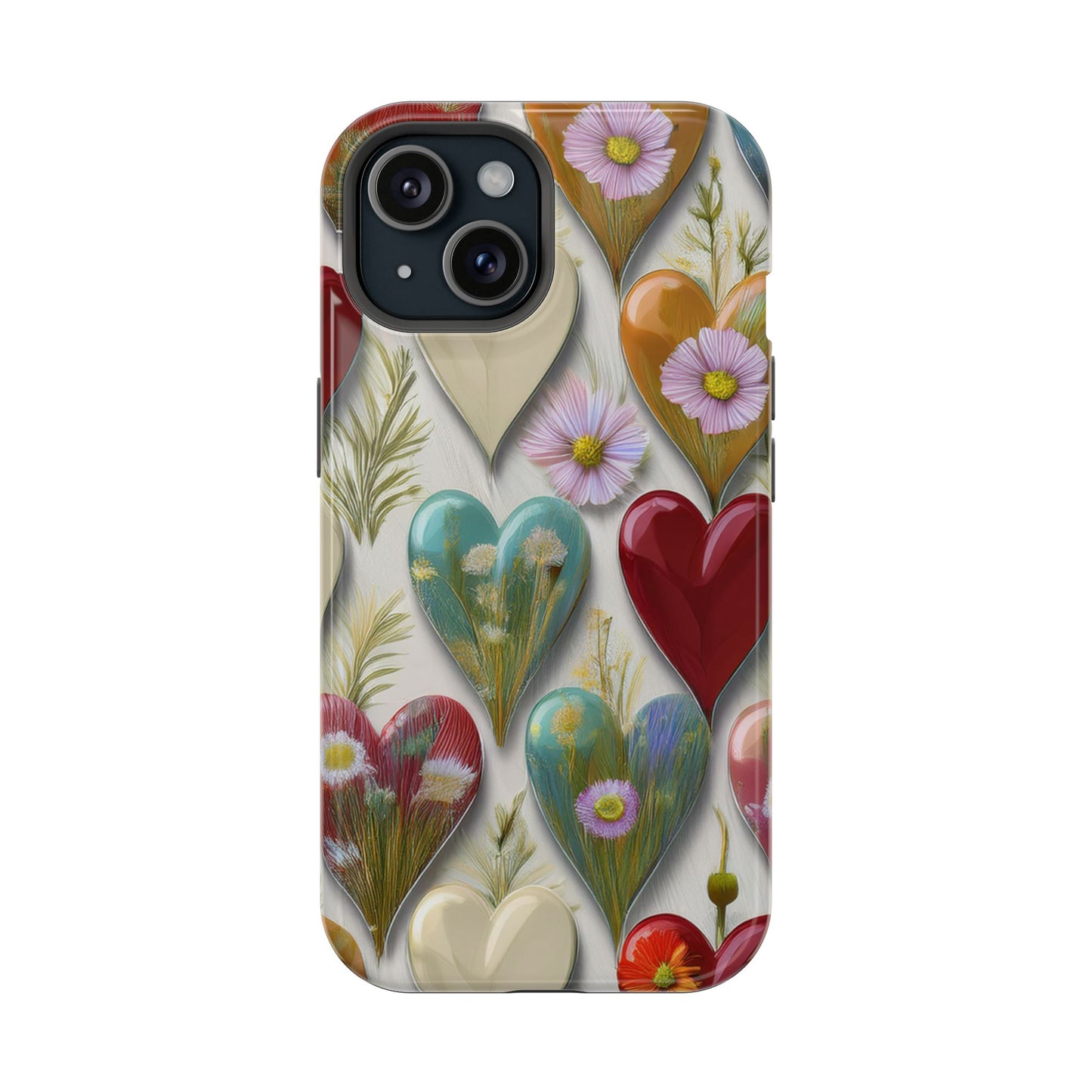 MagSafe Hearts and Flowers Phone Case, Top Trending iPhone Phone Case, Vibrant Phone Case