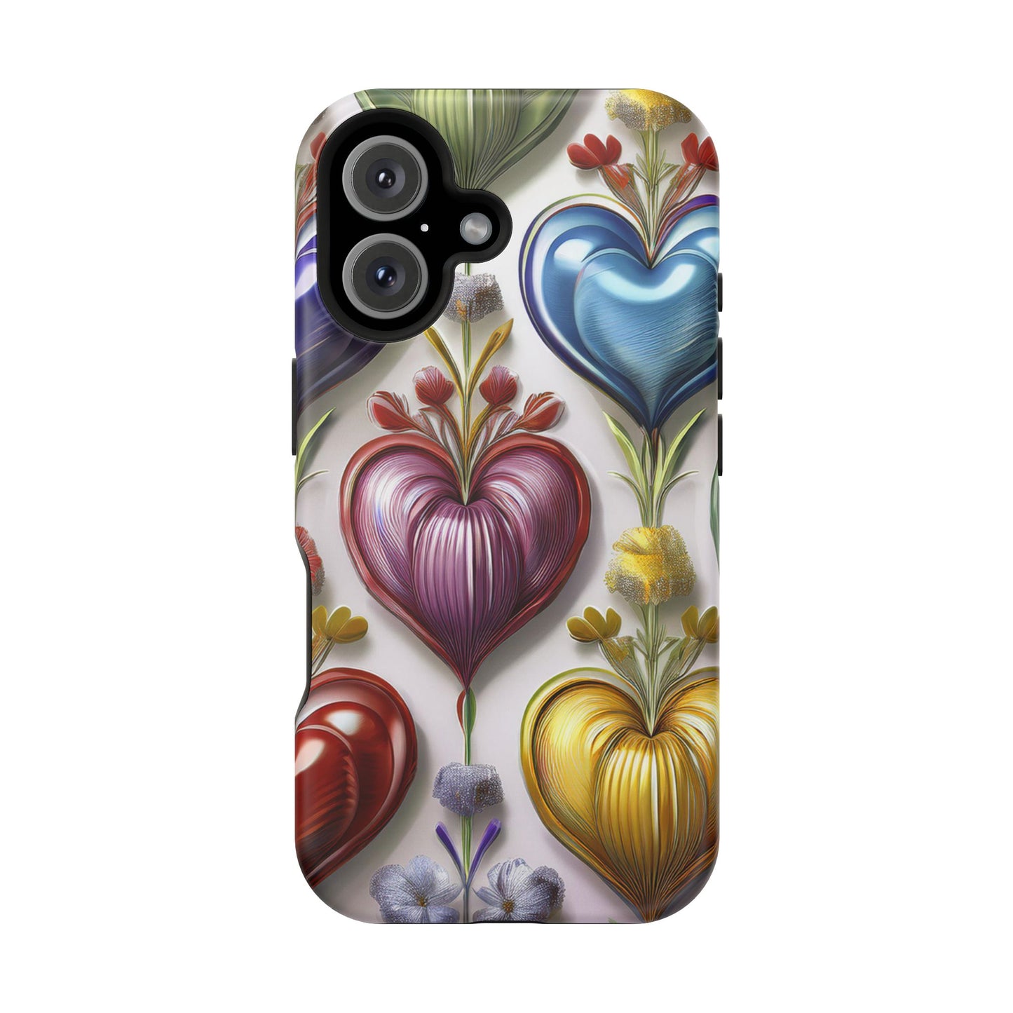 iPhone MagSafe Hearts and Flowers Phone Case, Luxury Mobil Case