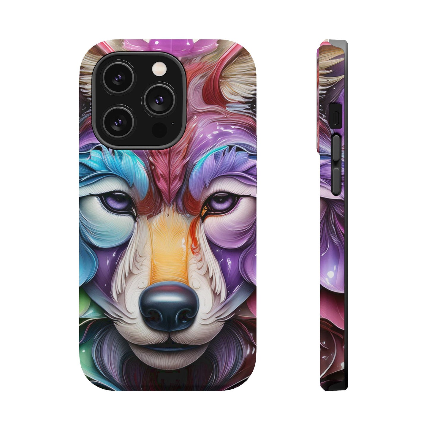 Mag Safe Vibrant Wolf Art - Colorful Wolf Design, Magnetic Phone Case, Trending iPhone Case