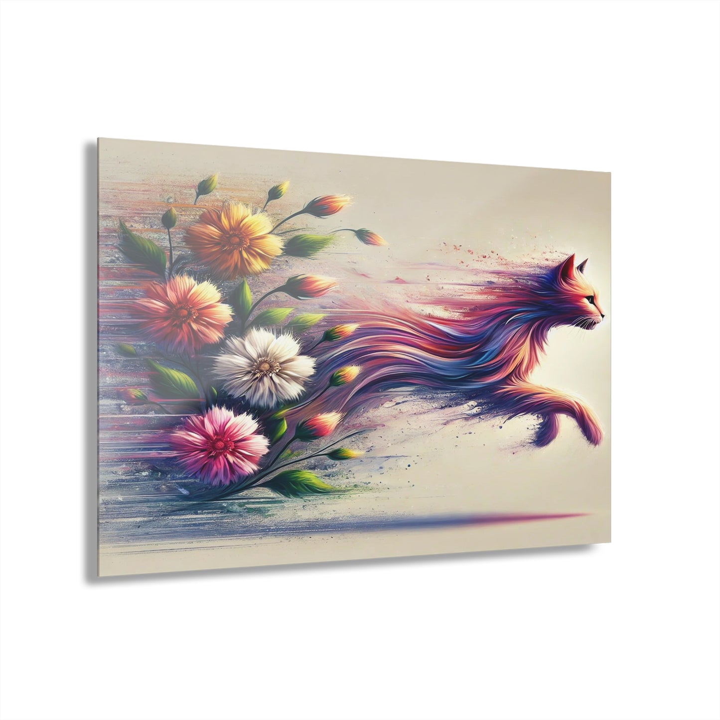 Acrylic Wall Art, One of a Kind, Floral to Cat Transformation in Ethereal Alcohol Ink Style, Vibrant and Unique Wall Art, Cal Lover