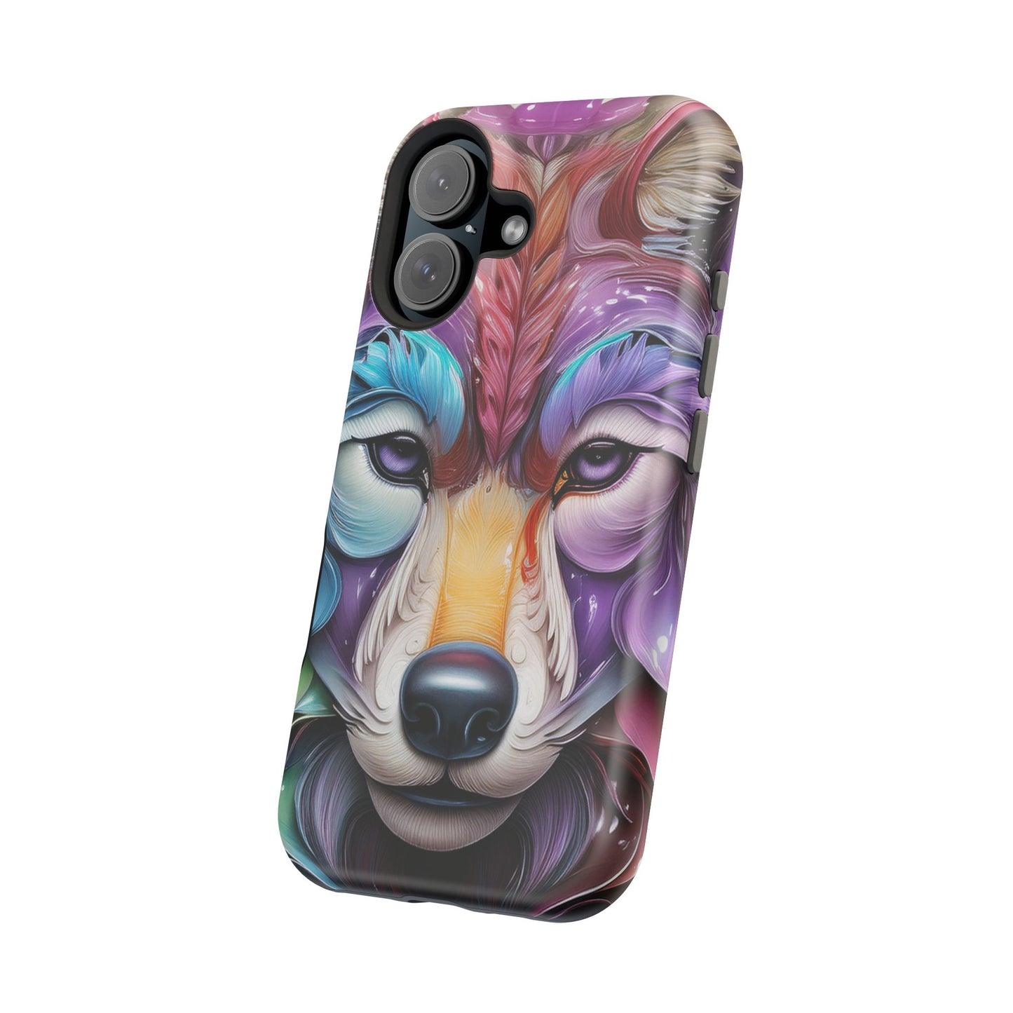 Mag Safe Vibrant Wolf Art - Colorful Wolf Design, Magnetic Phone Case, Trending iPhone Case