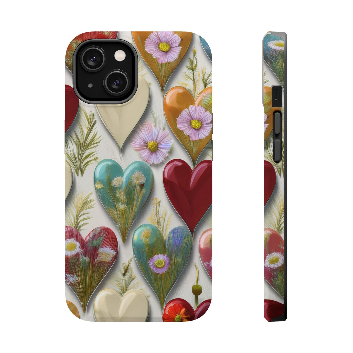 MagSafe Hearts and Flowers Phone Case, Top Trending iPhone Phone Case, Vibrant Phone Case