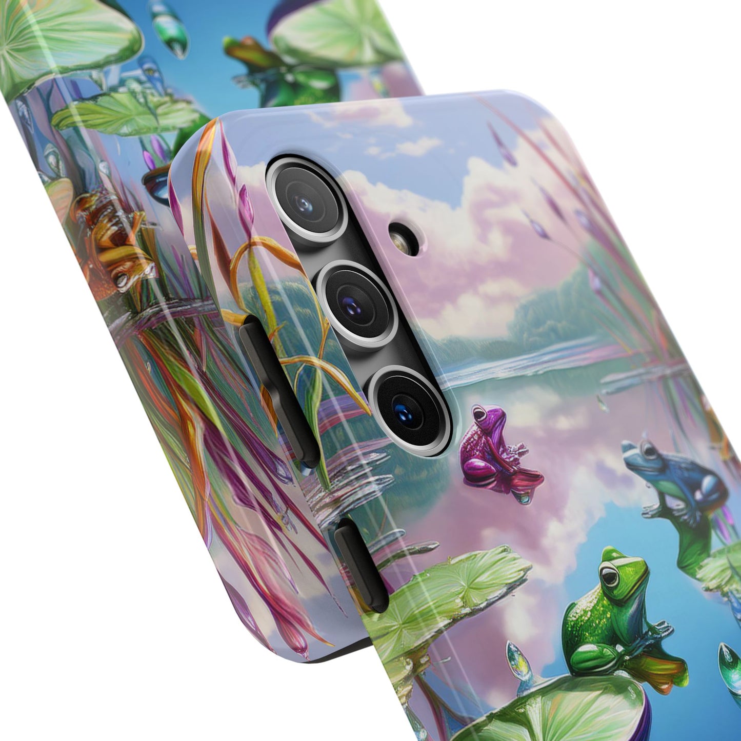 Lily Pads and Frogs Phone Case, Mountain View Raindrops Nature Scene for iPhone or Samsung Galaxy