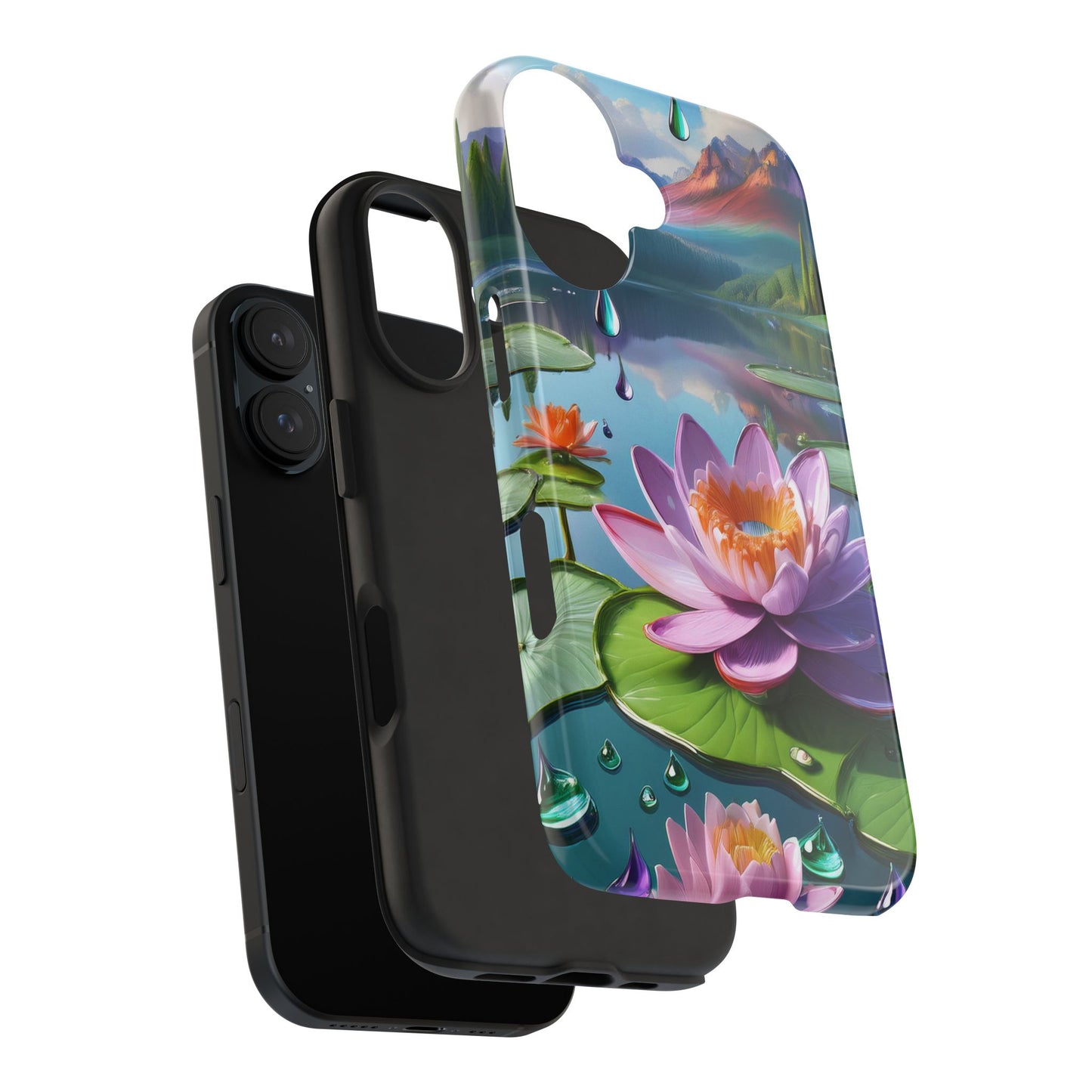 Lily Pads Phone Case, Mountain View Raindrops Nature Scene for iPhone or Samsung Galaxy, Pink Green Blue