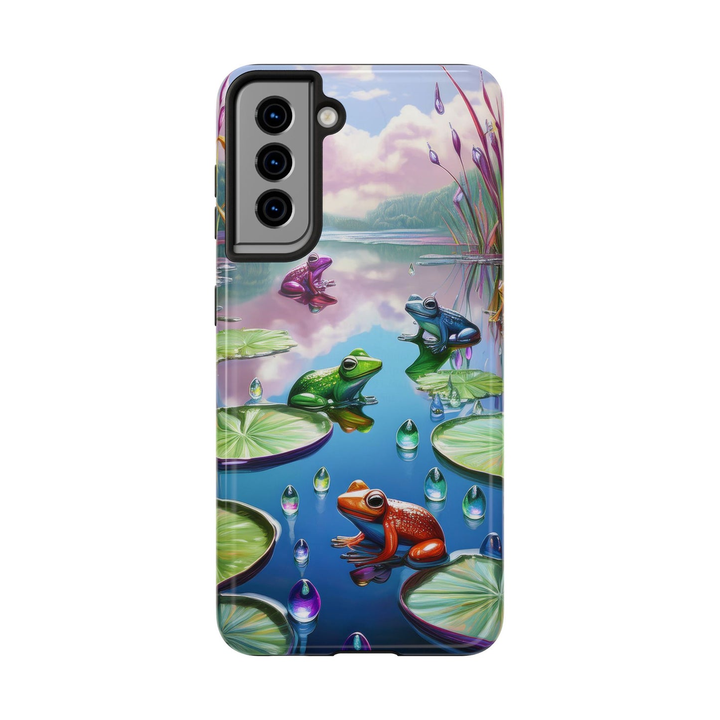 Lily Pads and Frogs Phone Case, Mountain View Raindrops Nature Scene for iPhone or Samsung Galaxy