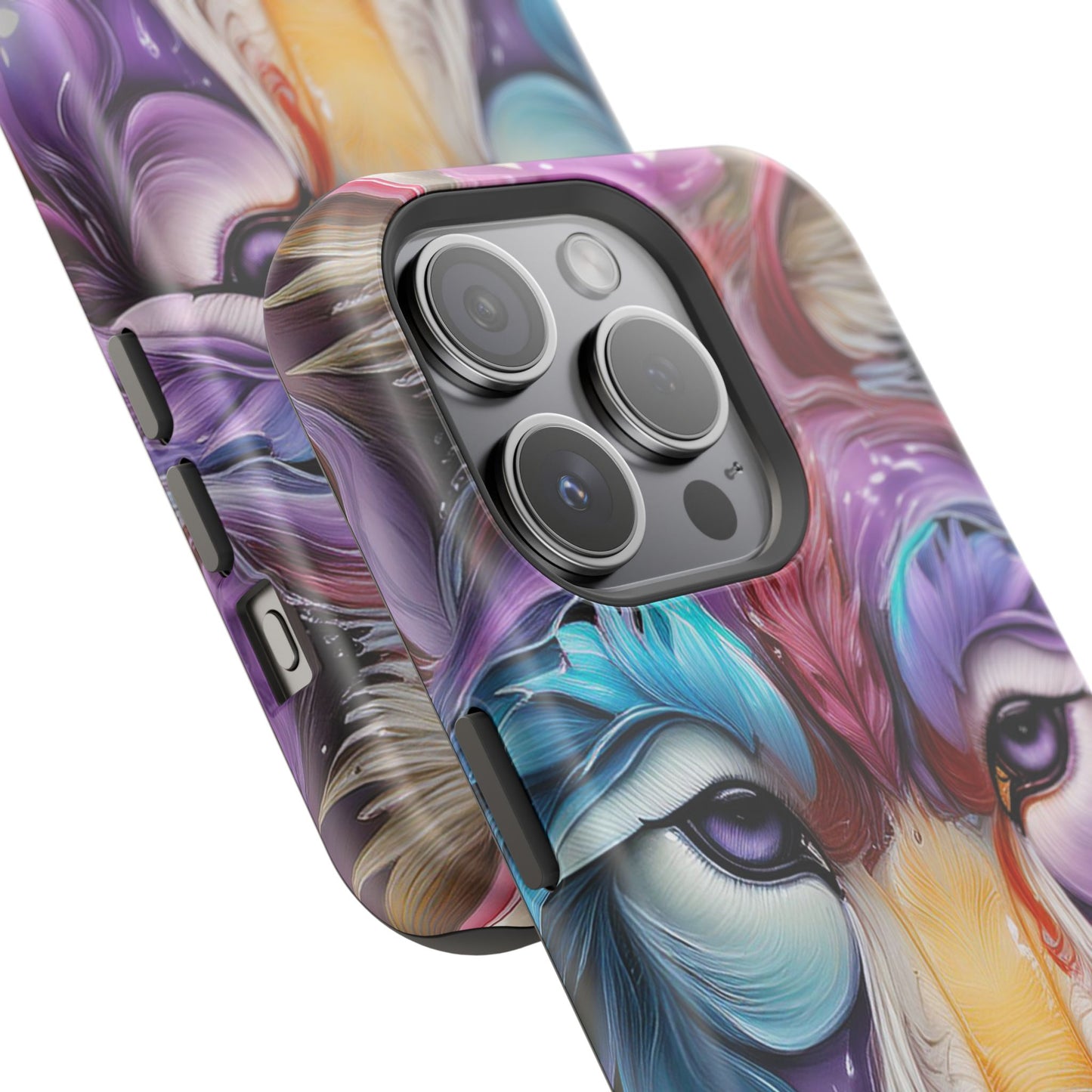 Mag Safe Vibrant Wolf Art - Colorful Wolf Design, Magnetic Phone Case, Trending iPhone Case