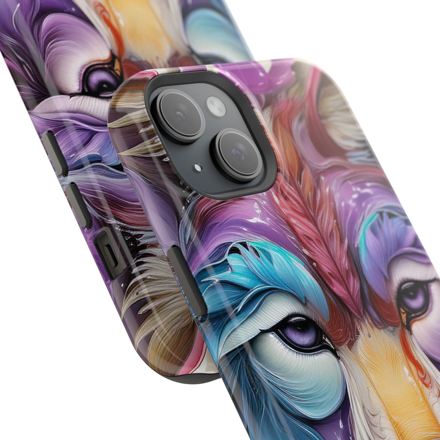 Mag Safe Vibrant Wolf Art - Colorful Wolf Design, Magnetic Phone Case, Trending iPhone Case