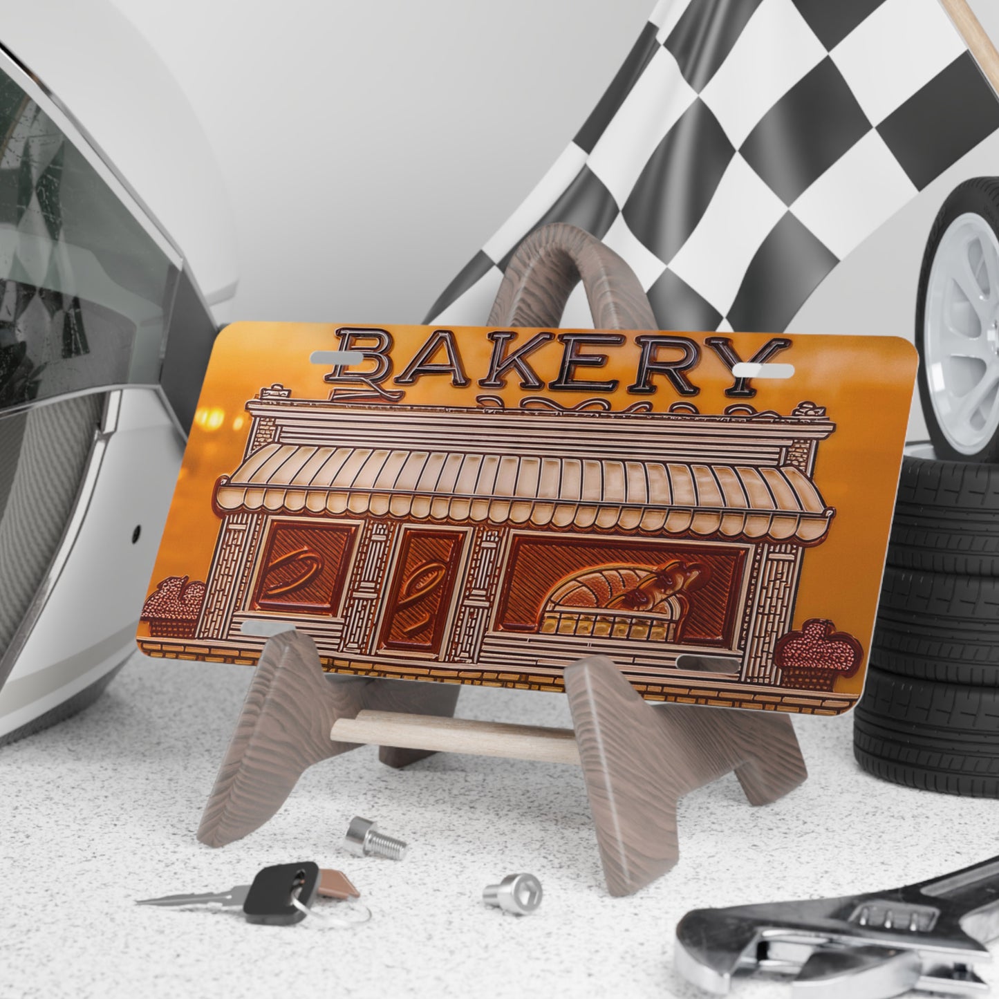 Custom vanity plate made from durable aluminum, measuring 12x6 inches, with pre-drilled holes for easy installation, perfect for vehicles or wall decor