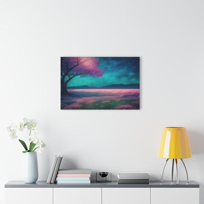 Night Sky Pink Flowers in a Field, Acrylic Print, Wall Art, Home Decor, French Cleat Hanging