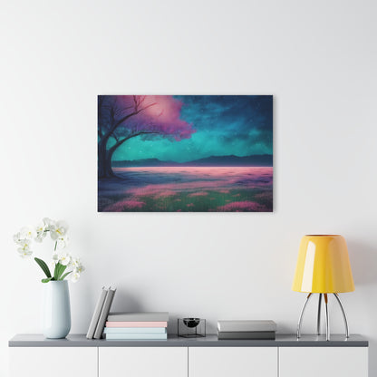 Night Sky Pink Flowers in a Field, Acrylic Print, Wall Art, Home Decor, French Cleat Hanging