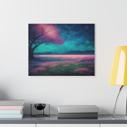 Night Sky Pink Flowers in a Field, Acrylic Print, Wall Art, Home Decor, French Cleat Hanging